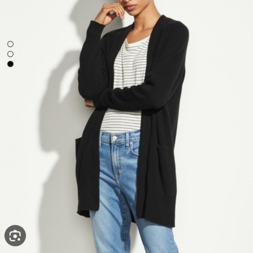 Vince Raglan 100% Cashmere Black Open Front Cardigan Size XS